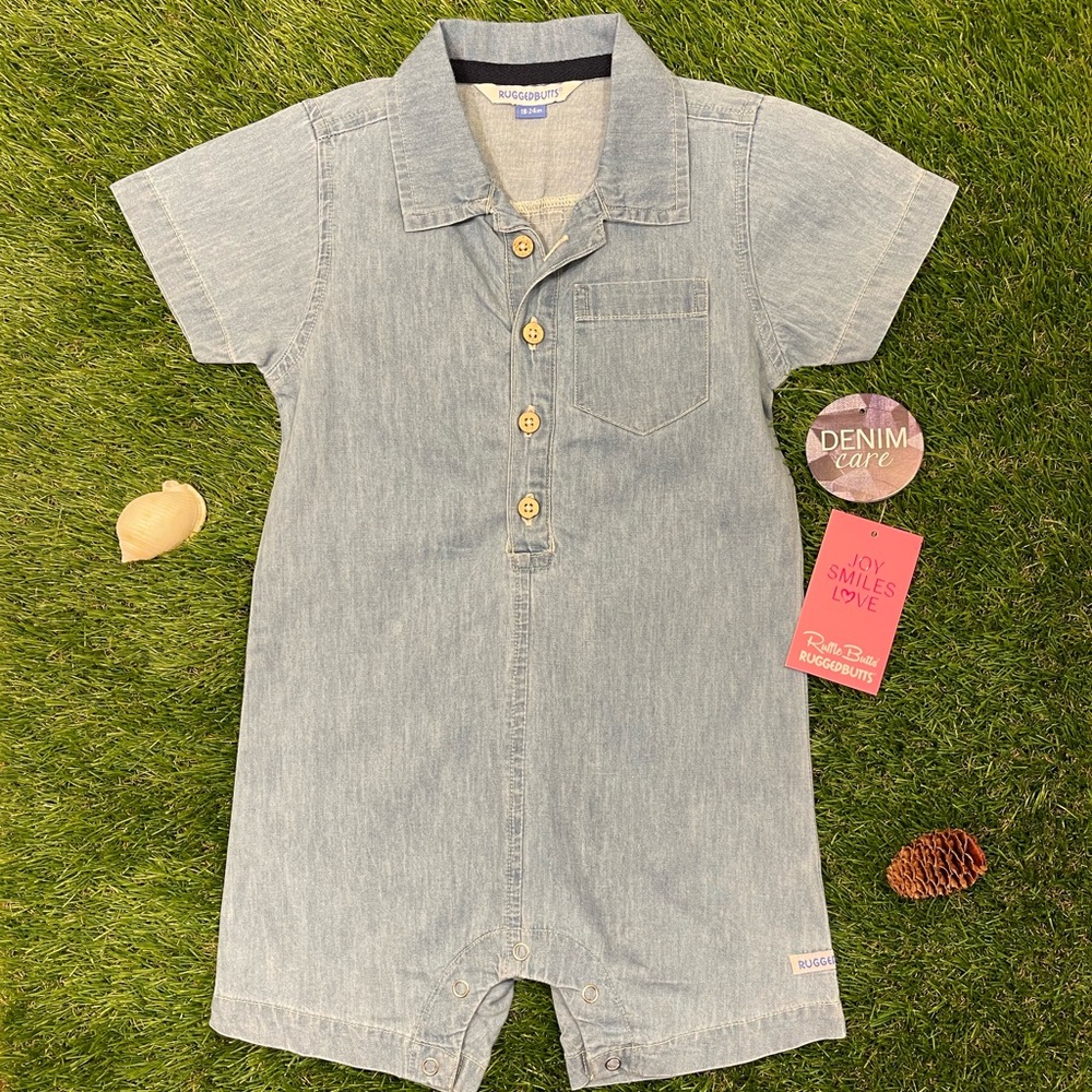 NWT Rugged Butts Light Blue Denim Romper